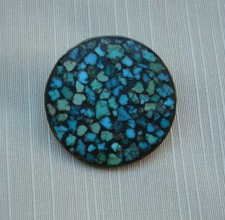Scarce Antique 19th Century Arts And Crafts Mosiac Button Of Turquoise And Jade