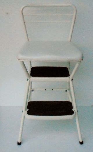 Vintage Cosco White Kitchen Chair Step Stool Flip Seat Retro Mid