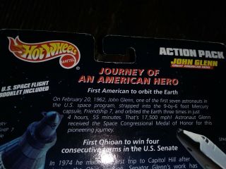 Hot Wheels.  action.  pack.  John Glenn.  Great American Hero.  N.  O.  S.  1998 3