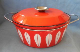 Vintage Cathrineholm Lotus Orange Enamel Dutch Oven/casserole 10 1/2 " - Norway