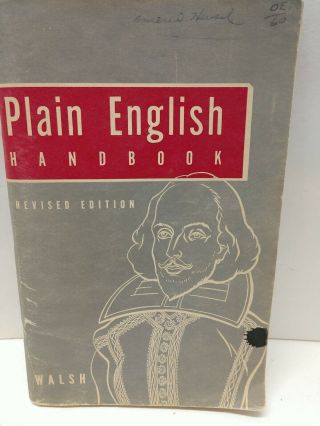 Vintage 1951 Plain English Handbook Walsh School Book