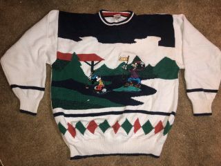 Vintage Mickey Mouse & Goody Golfing Disney Store Sweater Xl