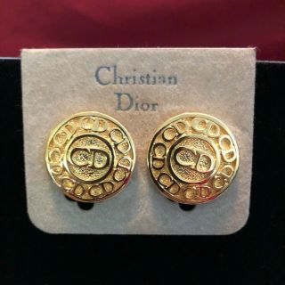 Vintage Christian Dior Gold Tone Clip Earrings With Logo