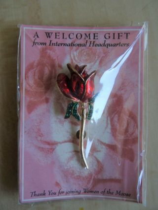 Wotm Women Of The Moose Welcome Gift Rose Garment/lapel Pin Nip