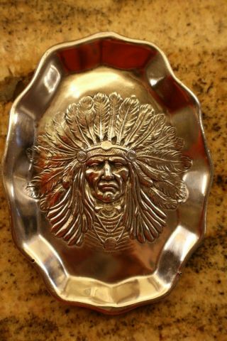 Antique Art Nouveau Sterling.  925 Unger Brothers Indian Chief Design Pin Tray