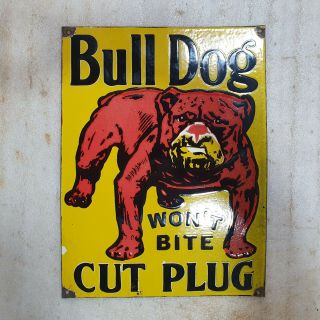 Bull Dog Cut Plug 12 X 16 Inches Vintage Enamel Sign