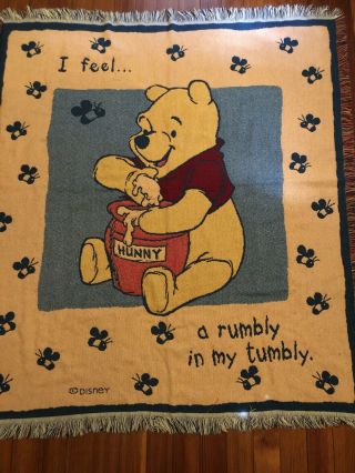 Disney Winnie The Pooh Woven Tapestry Throw Blanket Beacon 59”x 52” Usa Made