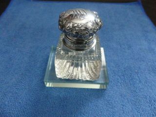 George Shiebler Sterling Silver Repousse And Cut Glass Inkwell 7954