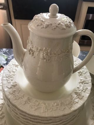 Vintage Wedgwood China Queensware Cream On Cream Coffee Pot Scalloped Edge