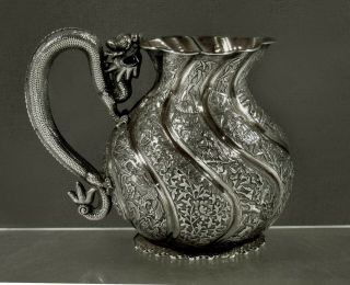Chinese Export Silver Dragon Pitcher  C1890 Signed