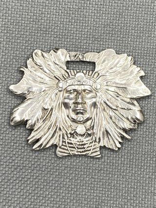 Antique Art Nouveau Watch Fob Sterling Silver Unger Brothers Style Indian Chief