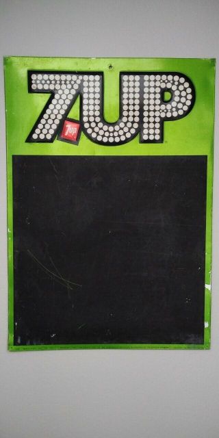 Vintage 1978 7up Tin Chalkboard Sign Soda Pop Advertising 1970s
