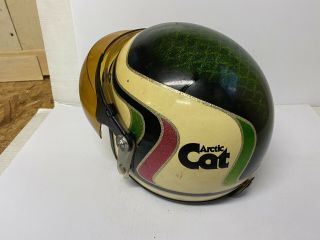 Vintage Arctic Cat Snowmobile Helmet Green Glitter Amber Face Shield