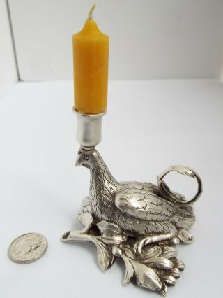 Lovely Rare Antique 19th Century 1890 Solid Silver Novelty Pheasant Chamberstick