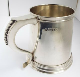 Handsome Large Heavy English Antique 1961 Sterling Silver One Pint Tankard