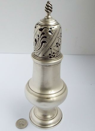 Large Early English Antique 18th Century Georgian 1767 Solid Silver Sugar Caster