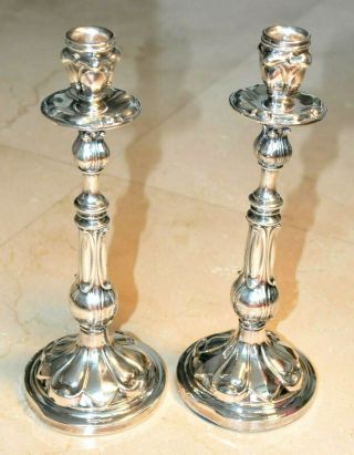 1257gr Antique Italy Imperial 800 " Silver Pair Candlesticks Russian Candelabra