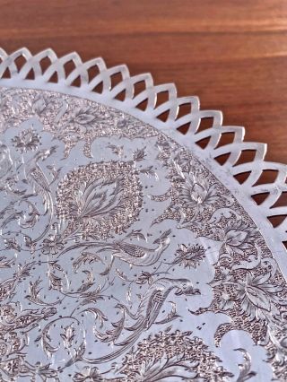 PERSIAN 875 SOLID SILVER FOOTED TRAY TRADITIONAL ENGRAVING W/ BIRDS 356G 2