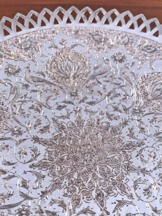 PERSIAN 875 SOLID SILVER FOOTED TRAY TRADITIONAL ENGRAVING W/ BIRDS 356G 4