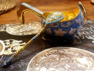 Very set of 6 Russian silver enamel TEA SPOONS 84,  78 grams 2