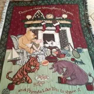 Disney Winnie The Pooh Christmas Afghan Throw Blanket Goodwin Weavers 56 X 43