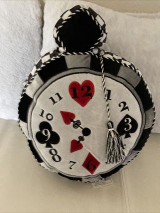 Htf Disney Parks Alice In Wonderland Plush Clock Pillow I’m Late 2 Sided
