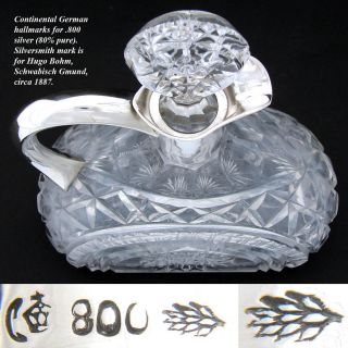 Antique Continental.  800 (nearly sterling) Silver & Cut Crystal 9.  5 