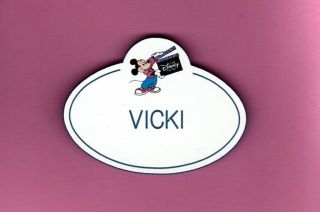 Disney Store Cast Member Name Tag Badge - Vicki - Mickey Mouse Holding Clapboard