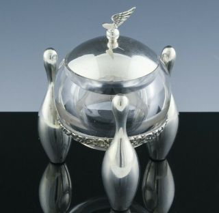 RARE 1880 GORHAM Co STERLING SILVER & GLASS BOWLING PIN BALL FIGURAL INKWELL 2