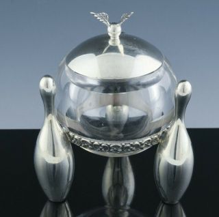 RARE 1880 GORHAM Co STERLING SILVER & GLASS BOWLING PIN BALL FIGURAL INKWELL 3