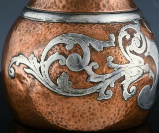 GREAT c1900 ART NOUVEAU STERLING SILVER OVERLAY COPPER MIXED METAL TEA CADDY JAR 6