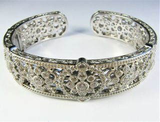 Vtg Sparkly Ornate Detailed Judith Ripka Cz Sterling Silver Hinge Bracelet 42.  7g