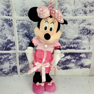 24 " Disney Minnie Mouse Plush Standing Birthday With Present Pink Dress