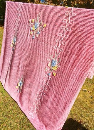 Vintage Pink Floral Chenille Queen Size Bedspread 89 " X 104 "