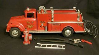 Vintage Tonka Pressed Steel Fire Truck No.  5 Pumper Engine Missing Siren On Fend