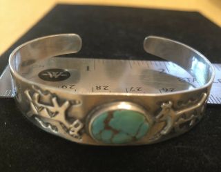 Vintage Navajo Sterling Silver Cuff Bracelet W/ Turquoise Native American Indian