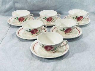 Set Of 6 Vintage Shabby Chic Coffee Cup - Badonviller France - Floral Pattern