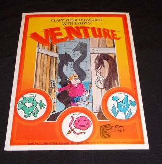 Vintage Exidy Venture Video Arcade Game Single Sheet Advertising Flyer,  1981