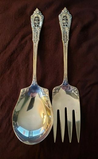 Rose Point By Wallace Sterling Silver 2 Pc Salad Set 9 " 180 Grams All Silver