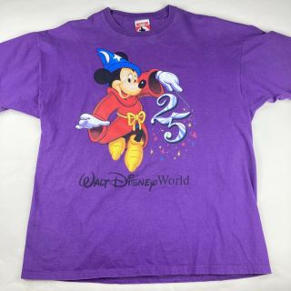 Vtg Walt Disney World 25th Anniversary Shirt Large Mickey Mouse Purple 1996 Usa