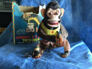 2 Vintage Musical Jolly Chimp Cymbal Monkey Battery Operated Toy Made In Japan