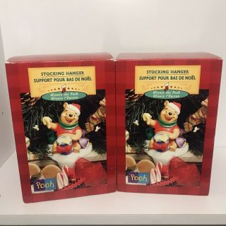 Hallmark Winnie The Pooh Disney Christmas Stocking Hanger Holder - Set Of 2