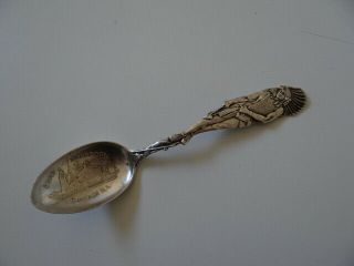 Fine Antique Sterling Silver Indian Chief Souvenir Spoon Fort Dearborn Chicago