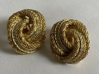 Vtg Christian Dior Gold Tone Clip On Earrings W Crystals