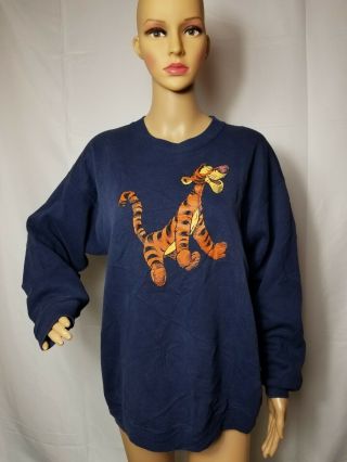 Disney Store Vintage Tigger From Winnie The Pooh Crewneck Sweatshirt Blue Vtg