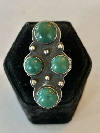 Vintage Fred Harvey Era Navajo Turquoise Sterling Silver Ring Size 8
