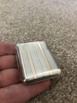 Art Deco Antique Solid Silver & 14k Gold Vesta Case Match Safe Matchbook Holder
