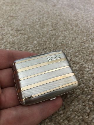 Art Deco Antique Solid Silver & 14k Gold Vesta Case Match Safe Matchbook Holder 2