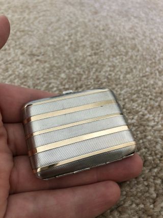 Art Deco Antique Solid Silver & 14k Gold Vesta Case Match Safe Matchbook Holder 3