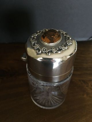 Rare Gorham Antique Sterling Silver Hinged Dresser Jar With Large Yellow Stone